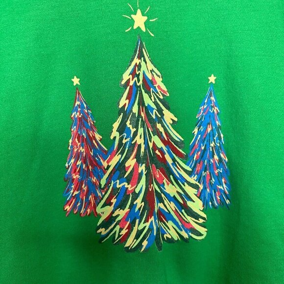 Christmas Tree Print Pullover Sweatshirt Casual Holiday Party Crew Neck Size M - Picture 2 of 6